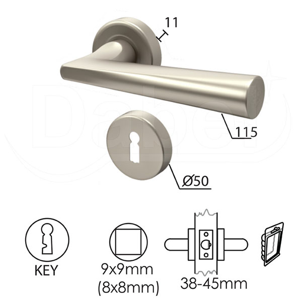 Kvaka rozeta za vrata JANA Mat-Ni fi50/11/115/8/9mm  .Klj DBP3