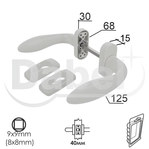 Kvaka rozeta za alu vrata PERAST Bela 30/68/15/125/8/9mm  Cil vrata 40mm DBP3