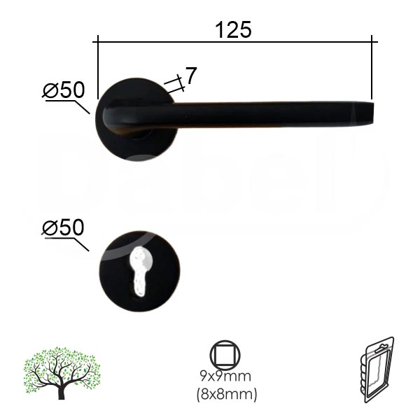 Kvaka rozeta za vrata BOKA Cm fi50/7/125/8/9mm  Cil DBP3