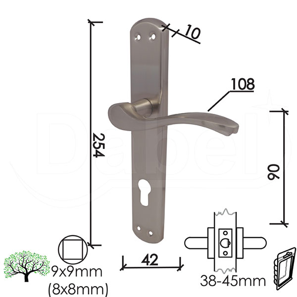 Kvaka šild za vrata JELENA B-Ni 90/42/254/10/108/8/9  Cil DBP0