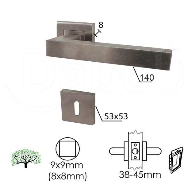 Kvaka rozeta za vrata OHRID Inox 53x53/8/140/8/9mm  .Klj DBP3