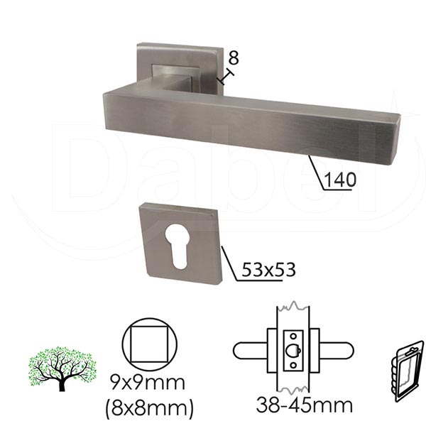 Kvaka rozeta za vrata OHRID Inox 53x53/8/140/8/9mm  Cil DBP3