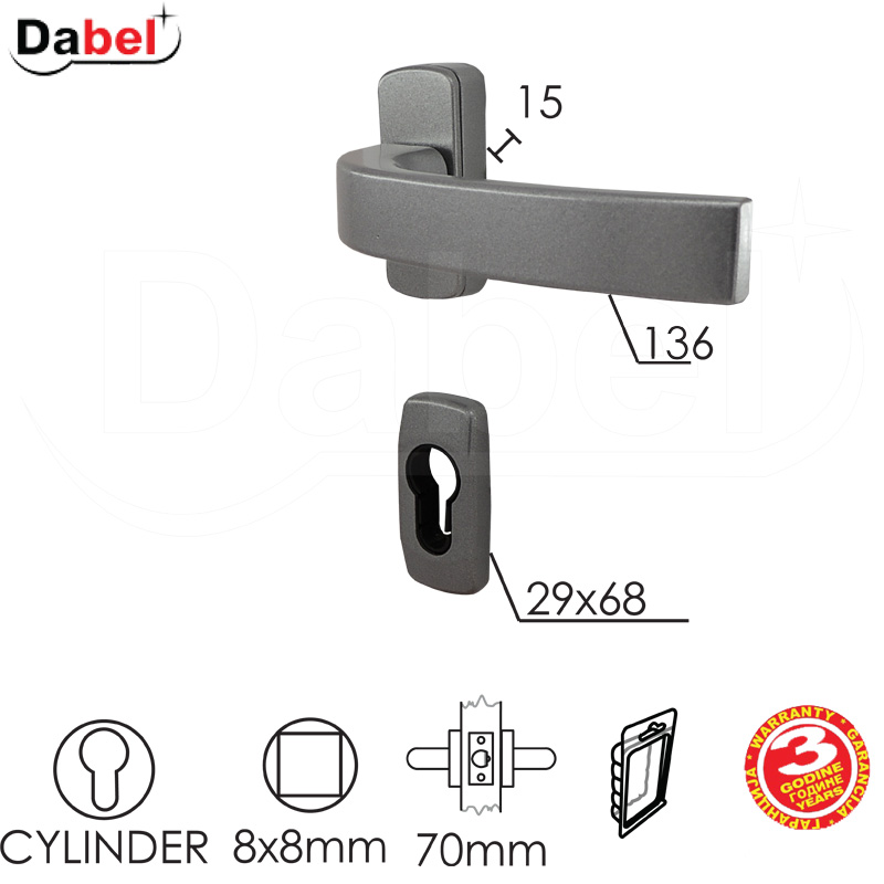 Kvaka rozeta za alu vrata TARA-R Silver 29/68/15/136/8mm  Cil vrata 40 i 70mm DBP3