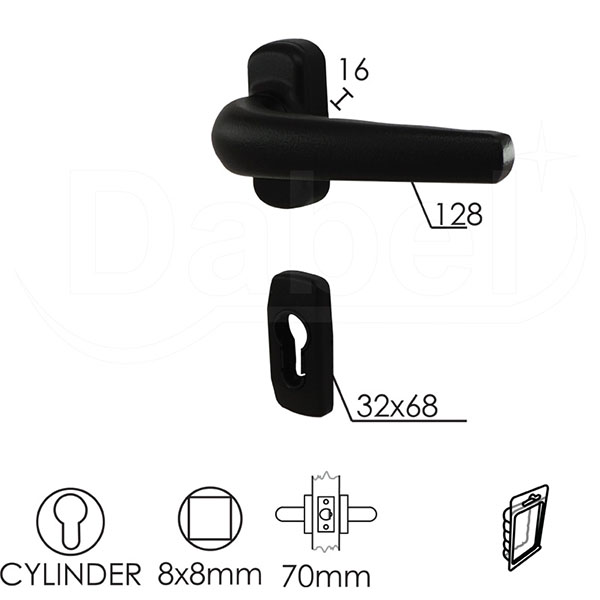 Kvaka rozeta za alu vrata AL1 RAL9005txt 32/68/16/110/8/9mm  Cil vrata 40mm DBP3