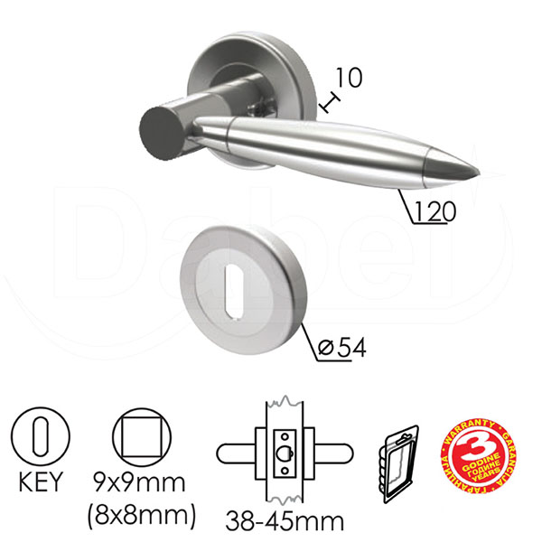 Kvaka rozeta za vrata JOVA Hr/Mat-Hr fi54/10/120/8/9mm  .Klj DBP3