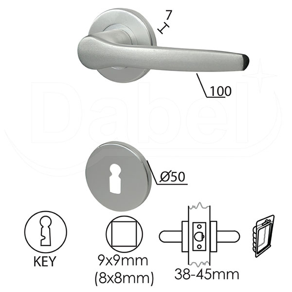 Kvaka rozeta za vrata DOLČE F1 fi50/7/100/8/9mm  .Klj DBP3