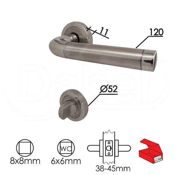 Kvaka rozeta za vrata BEOGRAD Inox/PInox fi52/11/120/8/9mm  WC 6x6mm Q