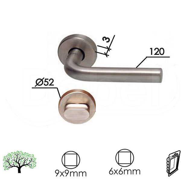 Kvaka rozeta za vrata BEOGRAD Inox fi52/11/120/8/9mm  WC 6x6mm Q
