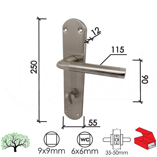 Kvaka šild za vrata GRUŽA Ni-BNi 8x8-6x6/90mm  WC 6x6mm Q