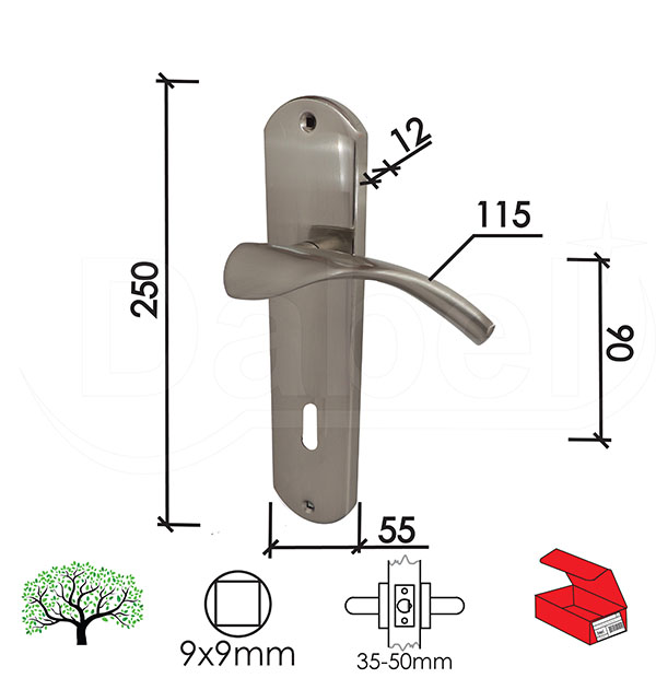 Kvaka šild za vrata GUČA B-Ni 8x8/90mm  .Klj Q