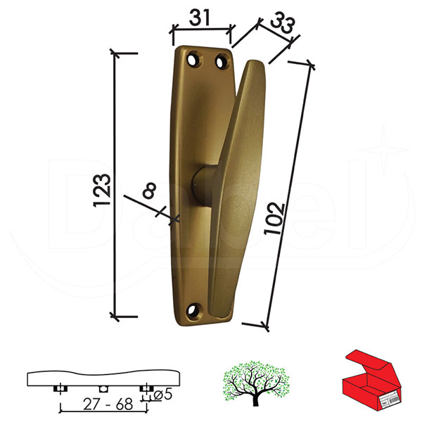 Ručica za prozore TRIB-P F4 fi5/5/31x123x8/33/102/27-68mm   DBP2