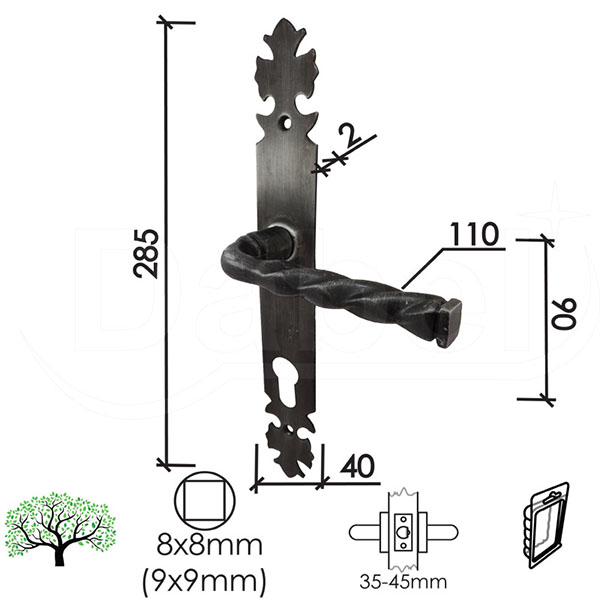 Kvaka šild za vrata IRIG-S Ac 8x8/90mm  Cil BPDQ