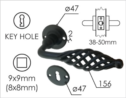 Kvaka rozeta za vrata TANJA Cm fi48/10/156/8/9mm  .Klj DBP3