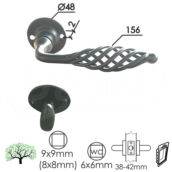 Kvaka rozeta za vrata TANJA Ac fi48/10/156/8/9mm  WC 6x6mm DBP3