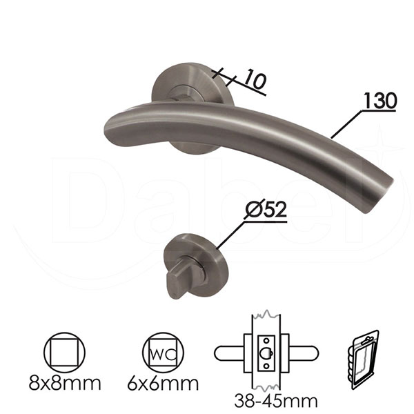 Kvaka rozeta za vrata PIROT Inox fi54/10/130/8/9mm  WC 6x6mm Q