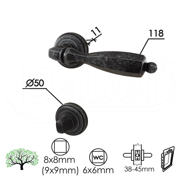 Kvaka rozeta za vrata BOR Ac fi50/11/118/8/9mm  WC 6x6mm DBP3