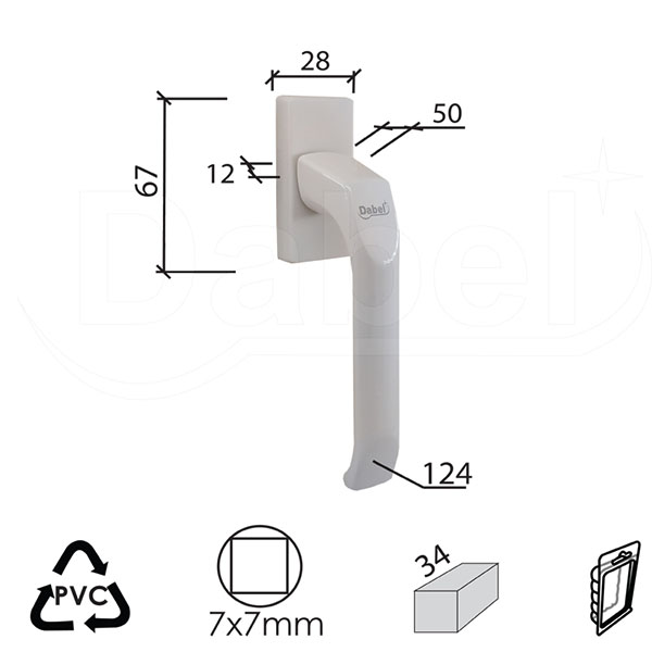 Ručica za prozore KOPAONIK-P RAL9016Be 7x7/34/28x67x12/50/124mm   DBP2