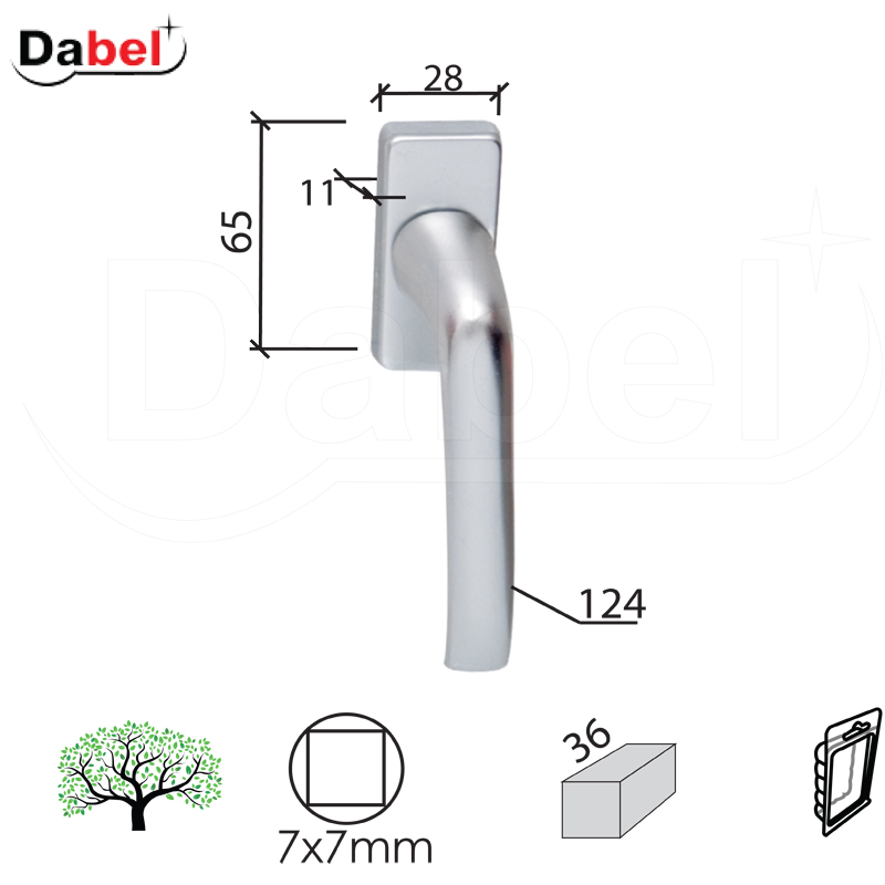 Ručica za prozore RAFAELO-P F1 7x7/36/28x65x11/45/124mm   DBP2
