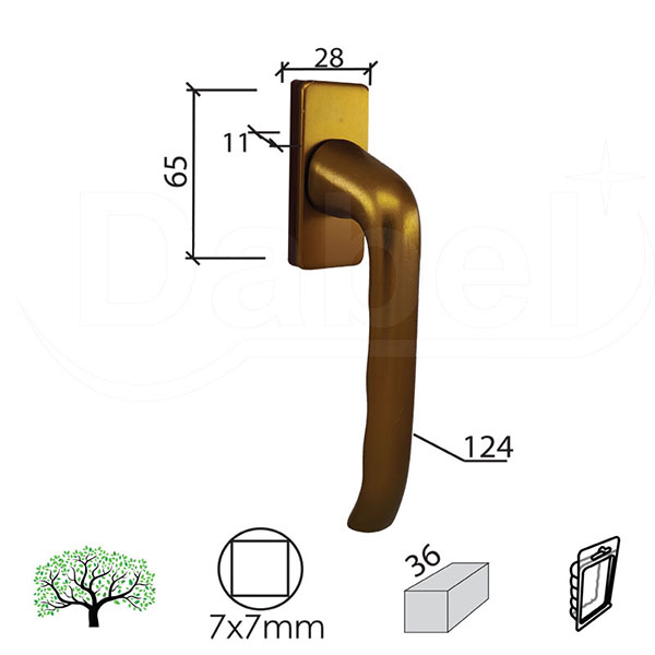Ručica za prozore RAFAELO-P F4 7x7/36/28x65x11/45/124mm   DBP2