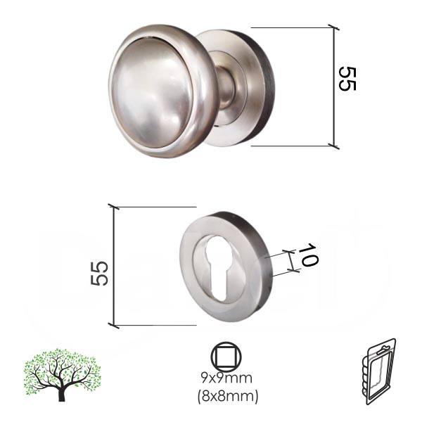 Kugla rozeta za vrata KR5-F Inox fi55/10mm  Cil DBP3