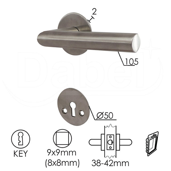 Kvaka rozeta za vrata ADA Inox fi50/2/105/8/9mm  .Klj DBP3