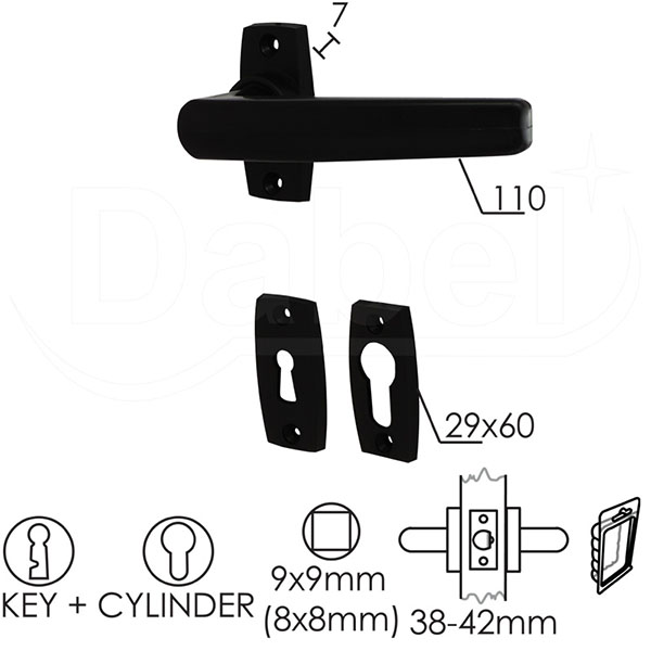 Kvaka rozeta za vrata PVC-EKO Crna 29x60/7/110/8/9mm  Klj+Cil DBP3