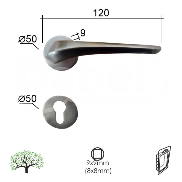 Kvaka rozeta za vrata KOTOR Inox fi50/9/120/8/9mm  Cil DBP3