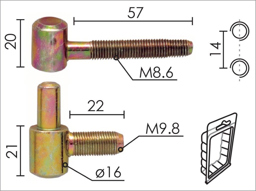 Šarka uvrtna za vrata SP031 ZnŽ 16mm   DP1