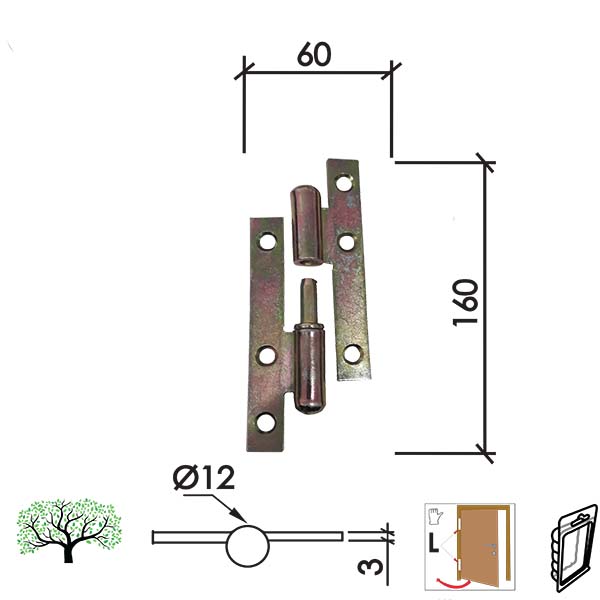 Šarka brodska za vrata SP9006 ZnŽ x160x60x3mm  Leva DSP