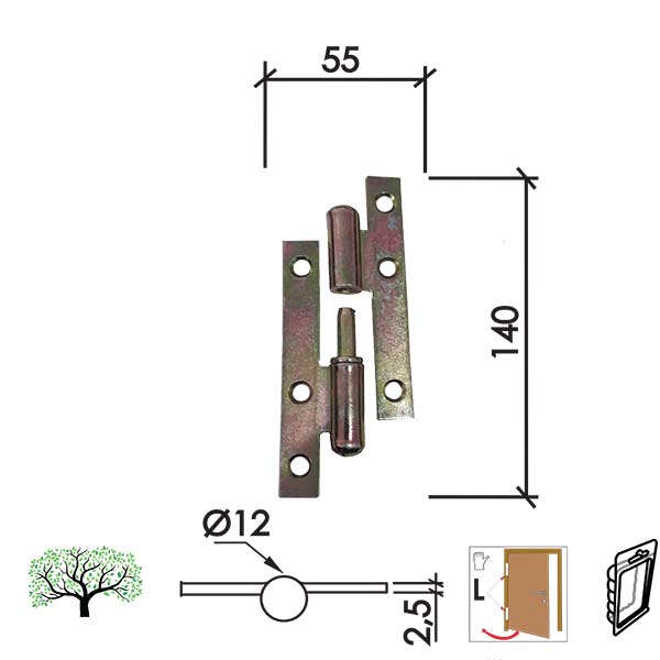 Šarka brodska za vrata SP9006 ZnŽ x140x55x2,5mm  Leva DSP