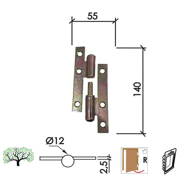 Šarka brodska za vrata SP9006 ZnŽ x140x55x2,5mm  Desna DSP