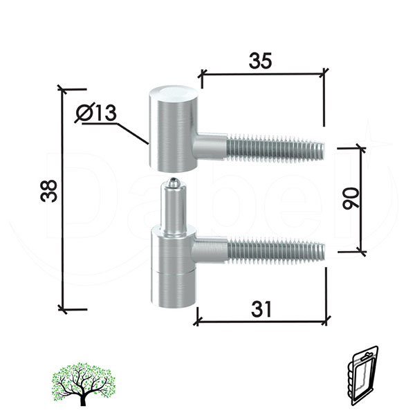 Šarka uvrtna za vrata SP030 ZnB fi13x38/35/31mm  40kg DP1