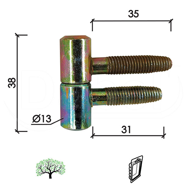 Šarka uvrtna za vrata SP030 ZnŽ fi13x38/35/31mm  40kg DP1