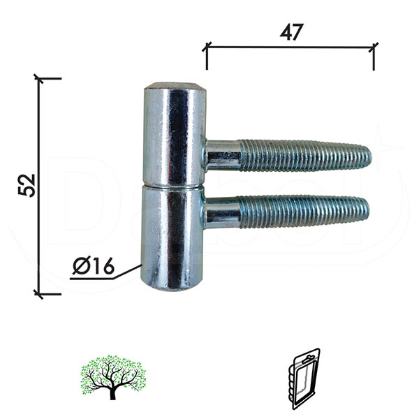 Šarka uvrtna za vrata SP055 ZnB fi16x52/47mm  60kg DP1