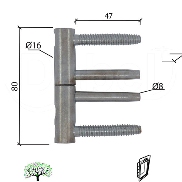 Šarka 3D uvrtna za vrata SP9027 ZnB fi16/47/80/fi8  80kg DP1