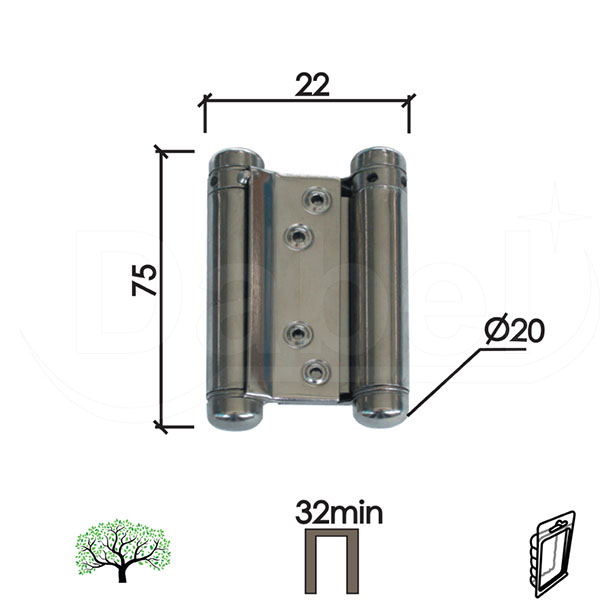 Šarka kaubojska za vrata SP9035 Nikl 75x22/fi20mm  32mm min. štok DBP1