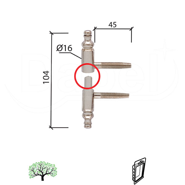 Šarka uvrtna za vrata SP190 Nikl fi16x104/47mm   DP1