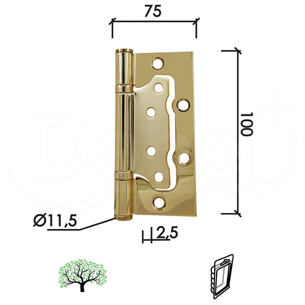 Šarka brodska za vrata SP9009 Ms x100x75x2,5mm (2kom)  BPDQ
