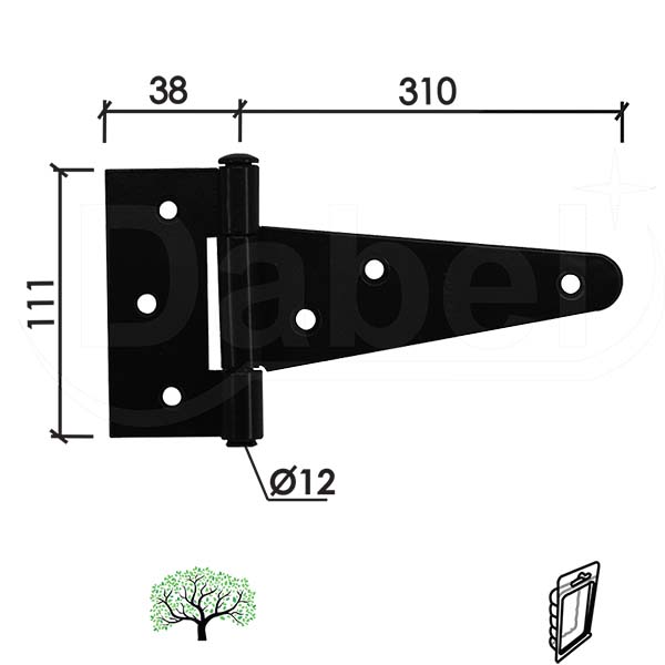 Šarka brodska za vrata SP5 Crna 310x111x38/fi12mm   DP1
