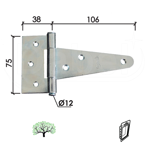 Šarka brodska za vrata SP5 Hr 106x75x38/fi12mm   DBP2
