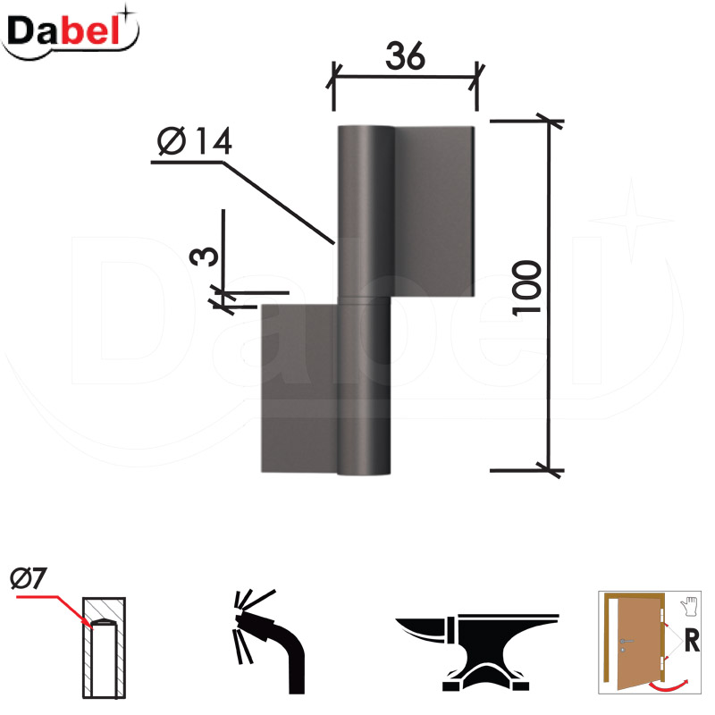 Šarka bravarska za vrata SP8 Ne x100x36x3mm  Desna DP1