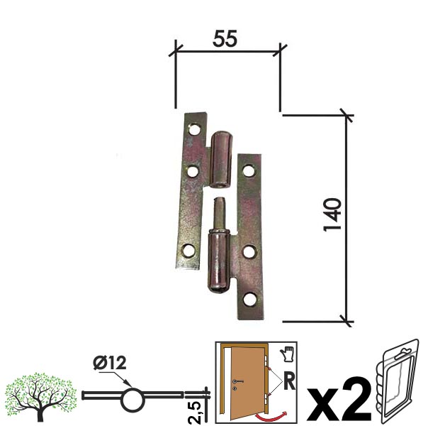 Šarka brodska za vrata SP9006 ZnŽ x140x55x2,5mm (2kom) desna DBP2