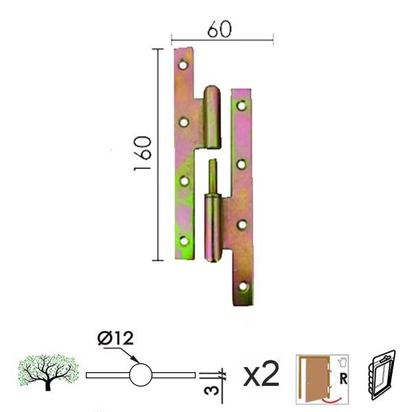Šarka brodska za vrata SP9006 ZnŽ x160x60x3mm (2kom) Desna DBP1