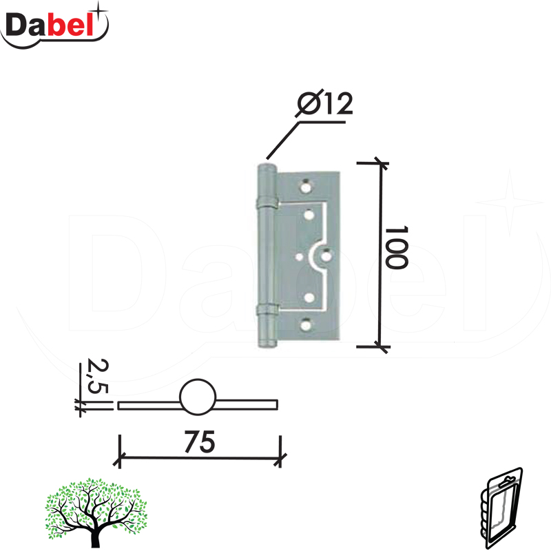 Šarka brodska za vrata SP9007 Mat-Hr x100x75x2,5mm   DBP1