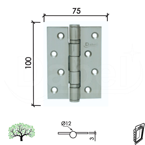 Šarka brodska za vrata SP9001 Hr x100x75x3mm   DBP2