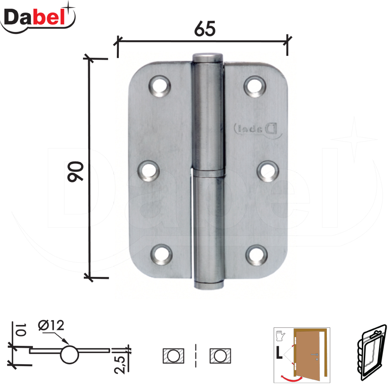 Šarka brodska za vrata SP9008 Inox 90x65x2,5mm  Leva DBP2