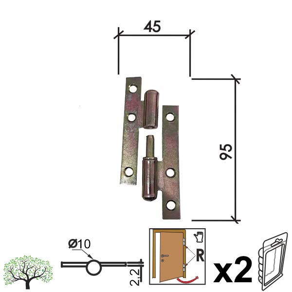 Šarka brodska za vrata SP9006 ZnŽ 95x45/fi10 (2kom) Desna DBP1