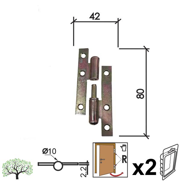 Šarka brodska za vrata SP9006 ZnŽ 80x42/fi10 (2kom) Desna DBP1
