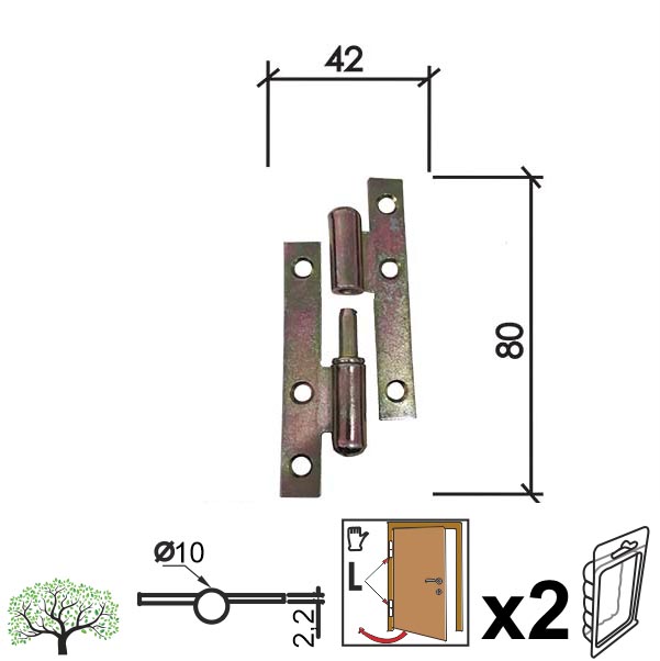 Šarka brodska za vrata SP9006 ZnŽ 80x42/fi10 (2kom) Leva DBP1