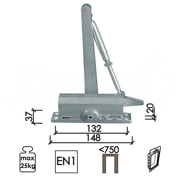Zatvarač za vrata 4026 Silver 148(132)x37(20)mm  25kg DBP3